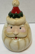 Vintage Ceramic Painted Santa Claus Head Shaker 4 inches Red Green Ivory - £11.75 GBP