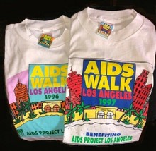 Vtg 1996 &amp; 1997 Aids Walk Los Angeles T-SHIRTS &amp; Pins Size L White New Condition - £40.17 GBP