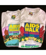 Vtg 1996 &amp; 1997 AIDS WALK LOS ANGELES T-SHIRTS &amp; PINS SIZE L WHITE NEW C... - £39.58 GBP