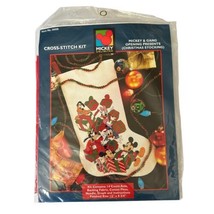 Vintage 90s Disney Stocking Cross Stitch Kit Mickey &amp; Gang Opening Presents - £39.87 GBP