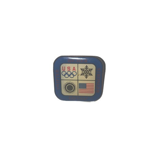 USA Olympic Pin Swifter Higher Stronger Go USA! 1” Pinback Rounded Squar... - $2.87