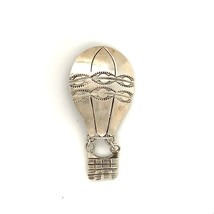 Vintage Sterling Signed Southwest Stampwork Hot Air Balloon Dangle Accent Brooch - £39.56 GBP