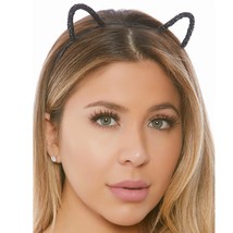 Black Cat Ears Headband Rounded Glitter Sparkle Bear Mouse Animal Costum... - £11.67 GBP