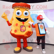 Pizza Slice mascot costume character dressed with a Graphic Tee and Smartwatches - £932.10 GBP