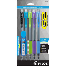 Pilot G2 Mechanical Pencils W/Lead &amp; Erasers .7mm 5/Pkg-Black/Lime/Purpl... - £13.17 GBP