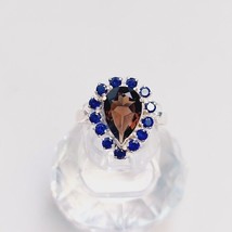 smoky quartz Lab Created ring 925 sterling silver pear cut smoky quartz ring - £49.43 GBP