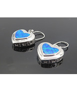 925 Sterling Silver - Inlaid Blue Fire Opal Love Heart Dangle Earrings -... - €32,26 EUR
