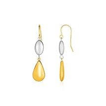 10k Two-Tone Gold 1.5&quot; Long x 0.33&quot; Wide Stylish Puffed Oval Dangling Earrings - £165.50 GBP