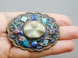 SPECTACULAR Chinese Export Enamel Carved Turquoise Pin Brooch - $149.99