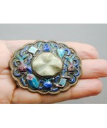 SPECTACULAR Chinese Export Enamel Carved Turquoise Pin Brooch - £115.83 GBP