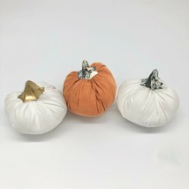 Trio of Fabric Pumpkins Orange White Autumn Halloween - £9.38 GBP