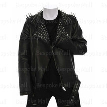 New Men Black Leather Jacket with Studs &amp; Spikes Rock Punk Style Studded-315 - £199.21 GBP