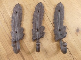 3 COAT HOOKS FEATHER CAST IRON HAT RACK HALL TREE ENTRY WAY TOWEL HARDWARE - $404.84 MXN