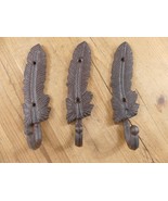 3 COAT HOOKS FEATHER CAST IRON HAT RACK HALL TREE ENTRY WAY TOWEL HARDWARE - $404.84 MXN
