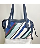 Tory Burch Women's Blue Perry Balloon Stripe Satchel Leather Bag NEW - $450.00