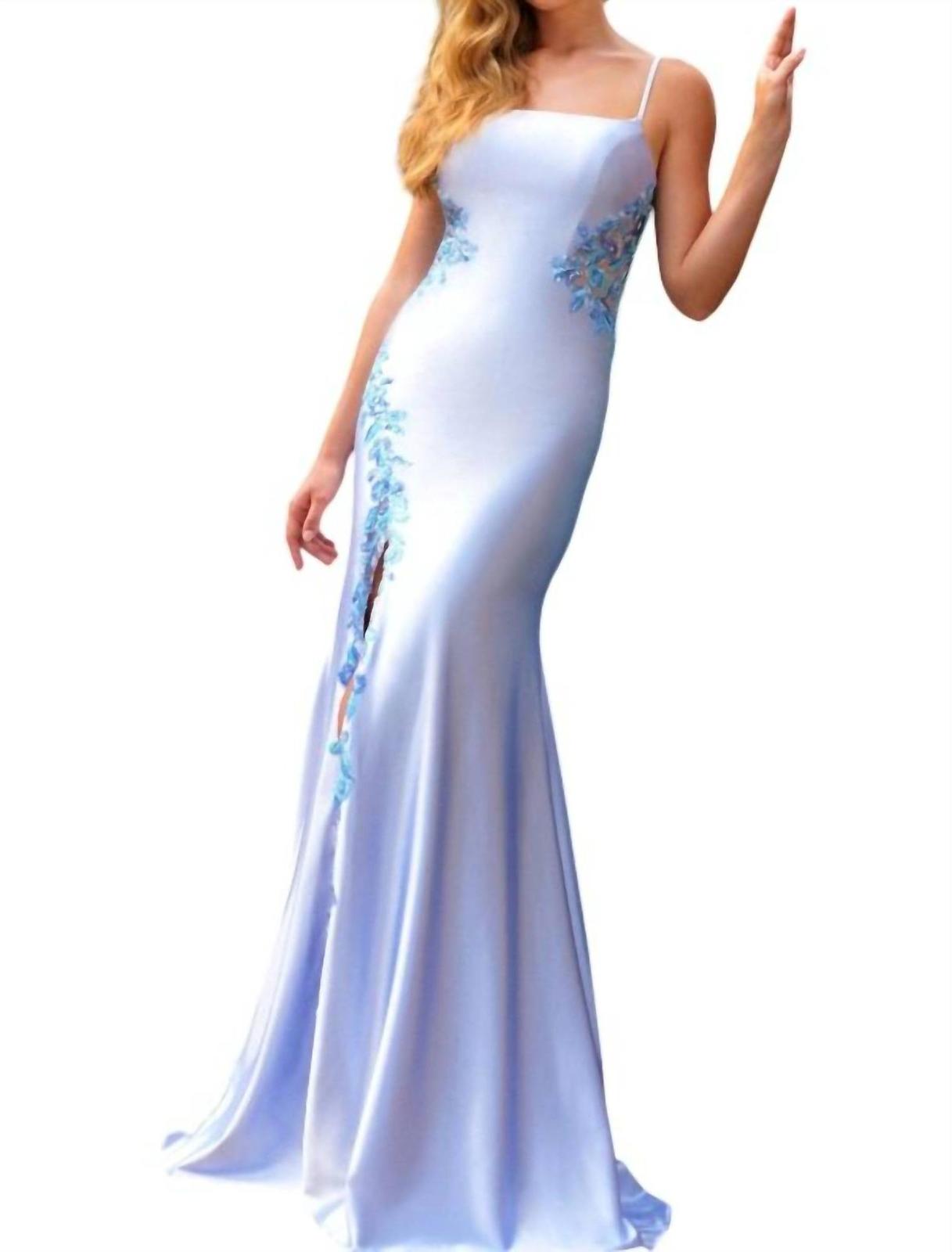Faviana Leg Slit Stretch Satin Gown Size 8 - $238.59