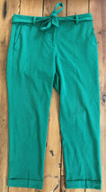 Ann Taylor Loft Emerald Green Slacks Tie Flat Front Cropped Work Pants 10 - £15.72 GBP