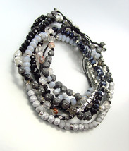 Urban Anthropologie Hematite Black Onyx Silver Crystals Wrap Bracelet Necklace - £31.96 GBP