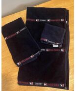 Vintage Tommy Hilfiger Bath Hand Towel Set Blue Flag Logo Stripes Spell ... - $2,348.87 MXN