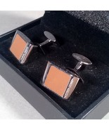 Hugo Boss Terra Brown Silver Rectangular Enamel Cufflinks in Original Box - $61.54 CAD