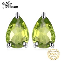 JewelryPalace 1.5ct Pear Genuine Peridot 925 Silver Stud Earrings for Women Fash - £16.70 GBP