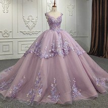 Beautiful Quinceanera Dresses Ball Gown Flower Vestidos De 15 Años Purple Sweeth - £748.10 GBP