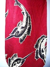 Vintage Mens Rayon Necktie Maroon Swordfish Marlin Pattern 3 1/2 Wide 1940s - £16.51 GBP