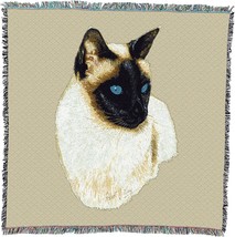 Lap Sq.Are Tapestry Throw Woven From Cotton - Made In The Usa - Siamese Cat - £62.32 GBP