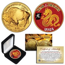 2024 Lunar YEAR OF DRAGON 24K Gold Clad $50 American Buffalo Tribute Coin BOX - £10.49 GBP