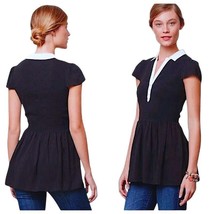 Anthropologie Top 2 Small Preppy Blouse Black w White Trim Retro Fit + Flare NWT - £28.14 GBP