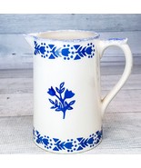 Staffordshire Floral Pitcher Vase Blue Chelsea Works Moorland Burslem En... - $38.79