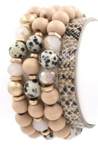 Dalmatian Stone Wood Bead and Faux/Leather Bracelet Set - $18.99