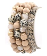 Dalmatian Stone Wood Bead and Faux/Leather Bracelet Set - £15.21 GBP
