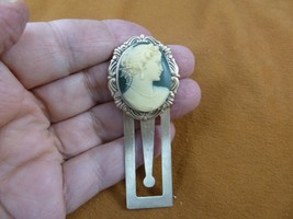 (CBS6-1) Lady elegant Dark Green white color CAMEO BOOKMARK book mark books art - $28.97