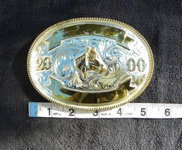 Vintage 2000 JUSTIN Mexico Trophy Buckle BIG oval Silver WESTERN fits 1.5&quot; Belt - £36.04 GBP