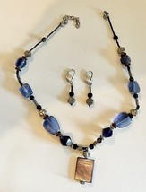 Elegant 18” Clear Blue Glass Necklace With Faux Abalone Pendant And Earr... - $9.50 CAD