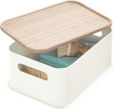 Medium Storage Bin With Paulownia Wood Lid And Handles Made Of Recycled Plastic - £27.09 GBP