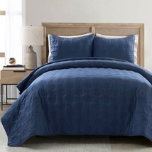 King/California King size Lightweight Blue Textured Cotton 3 Piece Quilt Set - $5,261.28 MXN