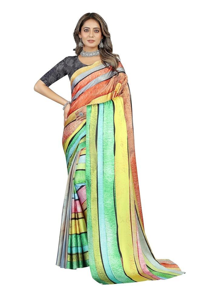 Women's Beautiful Digital Printed Japan Satin Saree With Unstitched Blouse Piece
