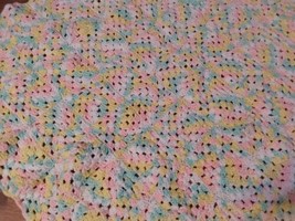 Crocheted Blanket Handmade Pastels 44x43 Baby Throw Lap - £21.64 GBP