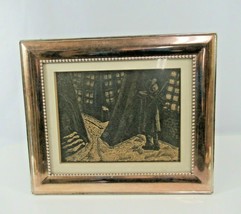 Woodcut Print VTG Relief Fine Art Violin Musician Silver Plate Picture Frame - £30.30 GBP