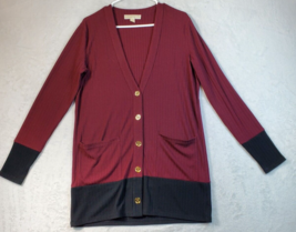 Michael Kors Cardigan Sweater Womens Size Small Maroon Black V Neck Button Front - £21.13 GBP