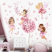 decalmile Fairy Girl with Flower Wall Decals Large Pink Dandelion Floral Butterf - $29.68