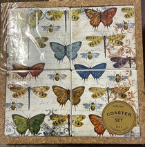 Butterfly Honey Bee Coaster and Trivet Set 4 Coaster in Cork Base 8.75 square  - £36.01 GBP
