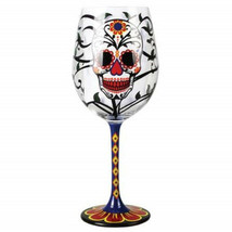 Day of the Dead Blooming Flower Skull 15 oz Wine Glass Dia de los Muerto... - $19.34