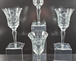 (4) Colony Floral Wine Glasses Set Vintage Elegant Clear Cut Etched Stem... - $46.40