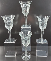(4) Colony Floral Wine Glasses Set Vintage Elegant Clear Cut Etched Stem... - £37.00 GBP