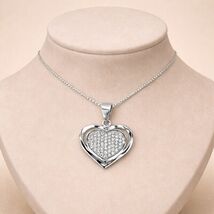 Stamped 925 Sterling Silver Heart Pendant Necklace - Box Chain - $51.23