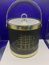 Vintage 1960&#39;s Ship Ice Bucket Shelton Ware Black and Gold Insulated - £8.22 GBP