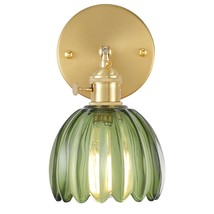 Vintage Wall Sconces With Green Tulip Glass Lampshade 180 Degree Adjustable Bras - £73.93 GBP
